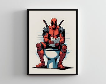 Creative SERIES #14, superheldkunstwerk, superheldkunst aan de muur, Deadpool-muurposter, badkamerkunsttoilet, superheldenbadkamer, Deadpool-poster