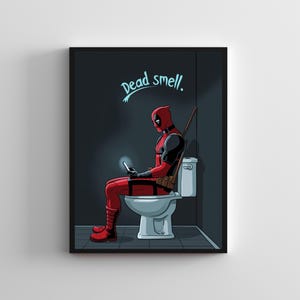 Creative SERIES #54, Superhero art work, Superhero wall art, Deadpool wall poster, Bathroom art toilet, Superhero bathroom, Deadpool poster
