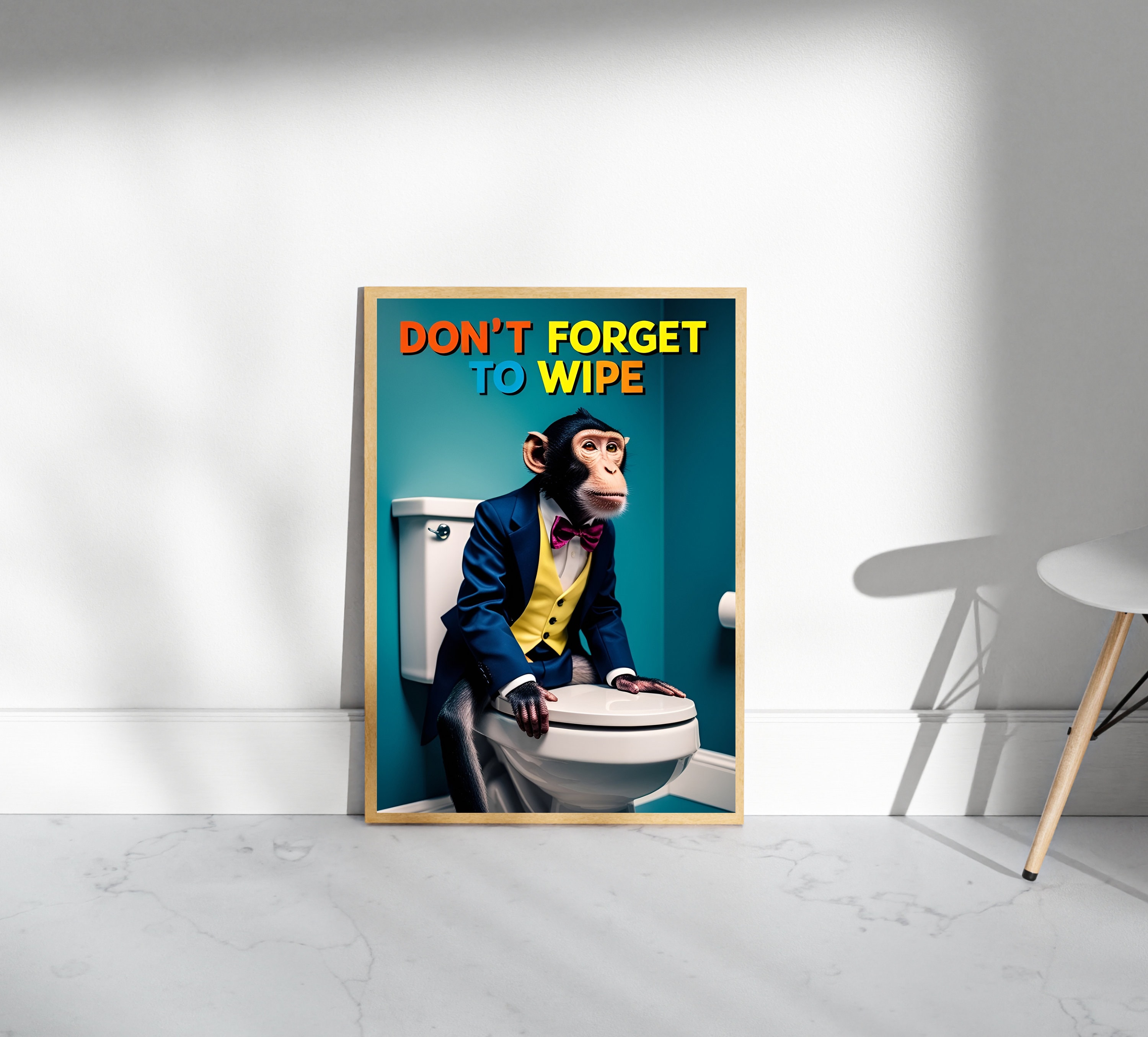 Framed Toilet SERIES 11, Funny Bathroom Wall Art Toilet, Monkey Poster ...
