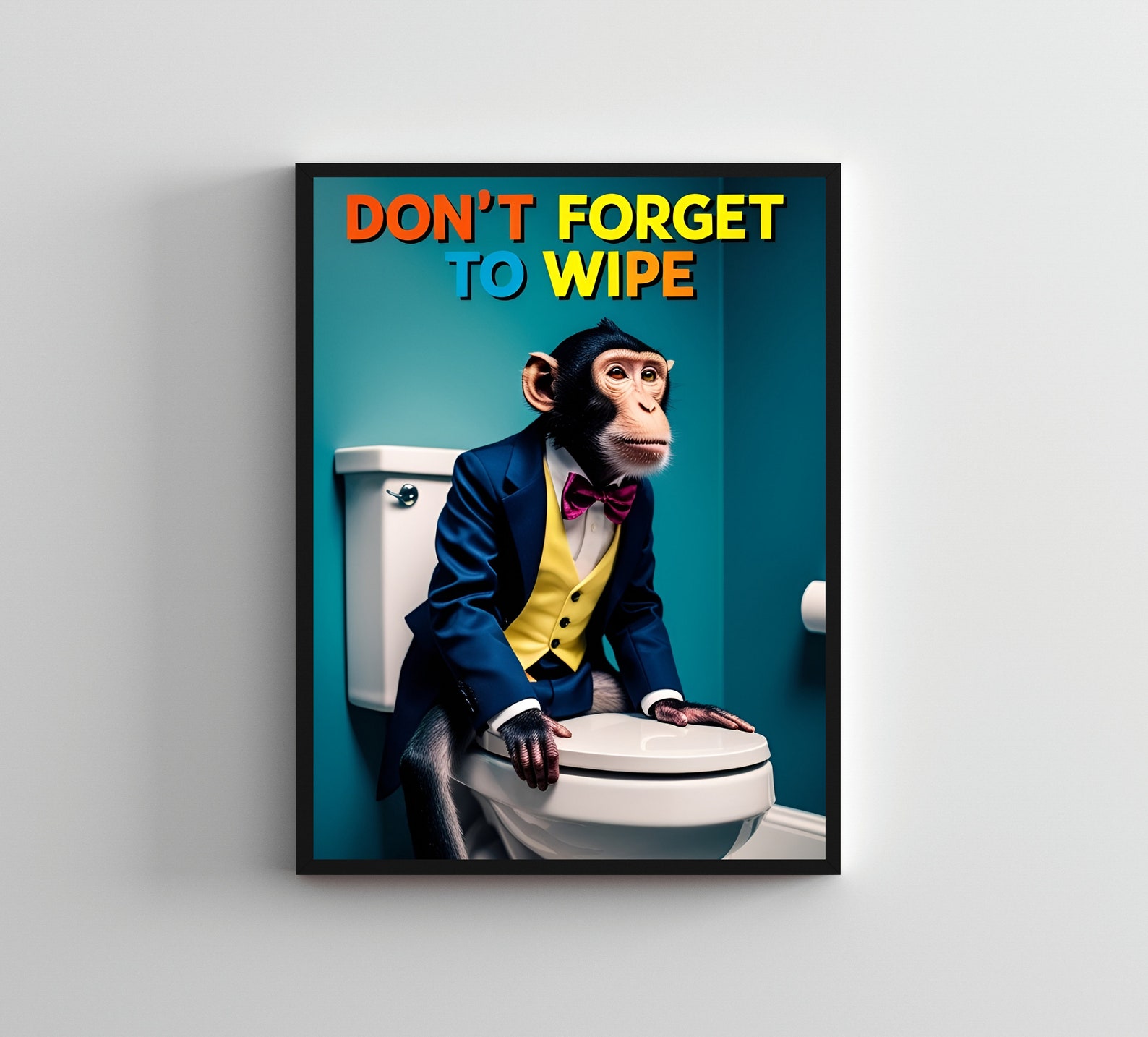 Framed Toilet SERIES 11, Funny Bathroom Wall Art Toilet, Monkey Poster ...