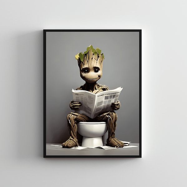 Creative SERIES #20 Marvel Groot sulla toilette, stampa Groot, poster da parete Marvel, arredamento del bagno, divertente arte del bagno, arte del bagno della toilette