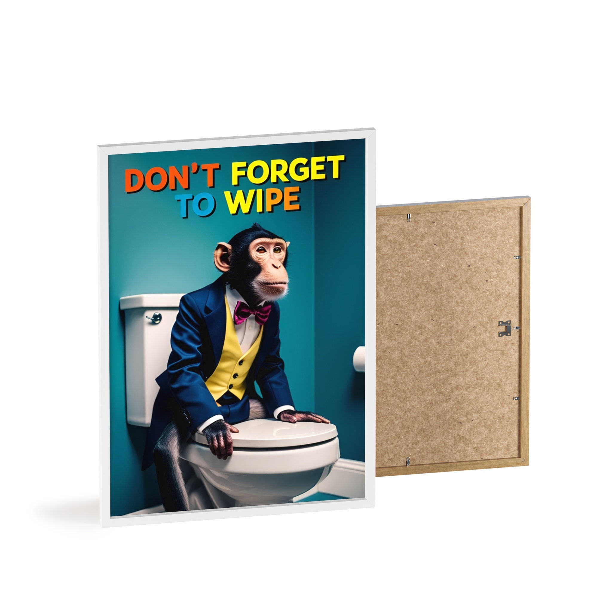 Framed Toilet SERIES 11, Funny Bathroom Wall Art Toilet, Monkey Poster ...