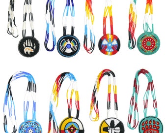 Bear Paw Beaded Medallion , Thunder Bird medallion, Morning Star medallion, unisex pendant, Medicine Wheel necklace , Handmade
