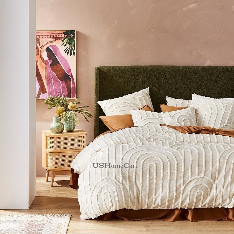 New Tufting 3 Piece Cotton Duvet Cover Set Boho Bedding Queen Etsy