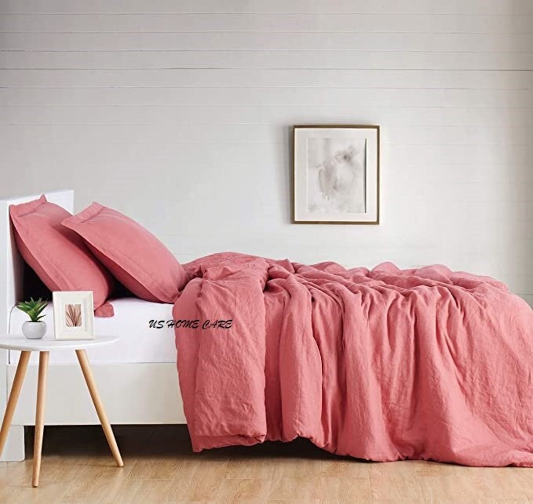 Dusty Rose Duvet Cover Linen Comforter Cover With Same Pillow Etsy