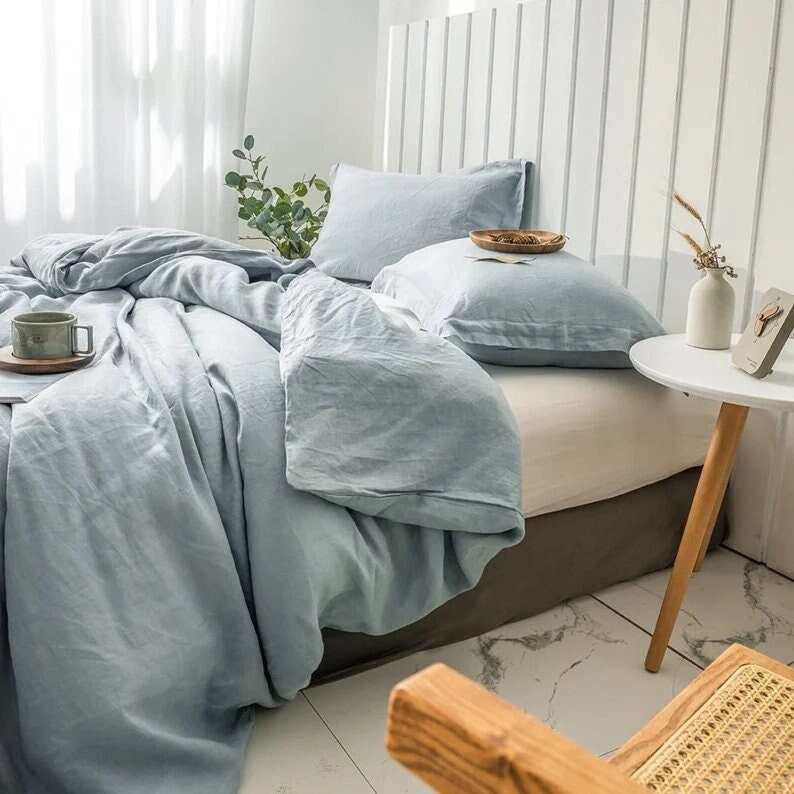 Linen Duvet Cover Dusty Blue Color Duvet Cover Boho Bedding Etsy