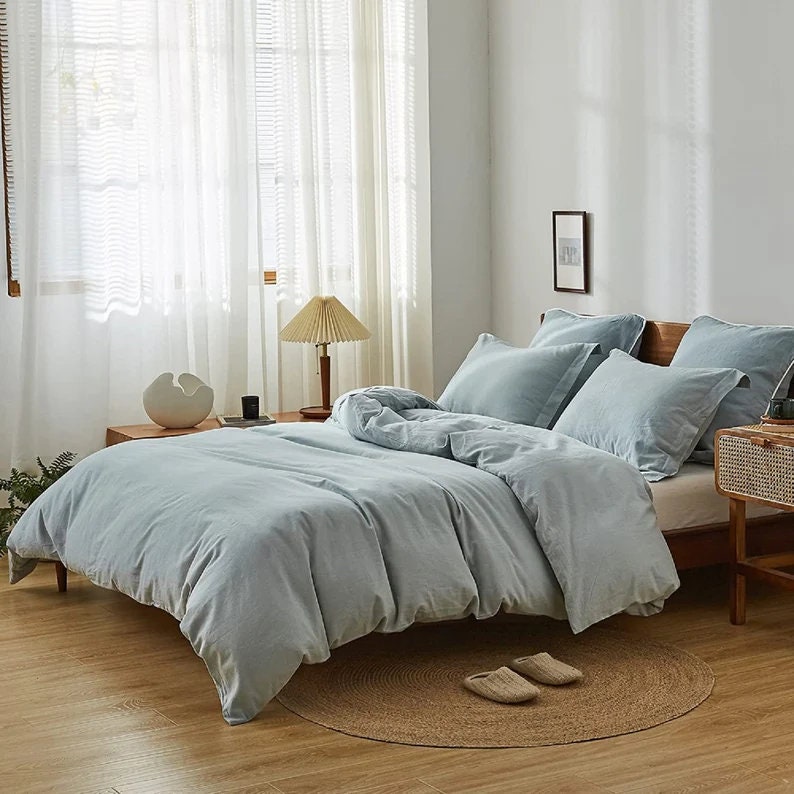 Linen Duvet Cover Dusty Blue Color Duvet Cover Boho Bedding Etsy