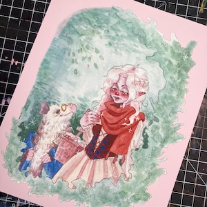Elf and Possum Art print 8x10” | cottagecore Fairycore art print wall decor poster
