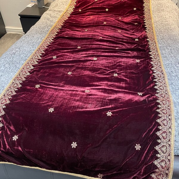 bridal dress with velvet shawl