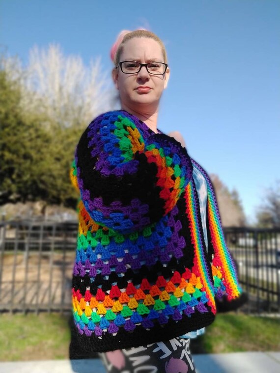 Made Granny Square Hexagon Cardigan Rainbow - Etsy