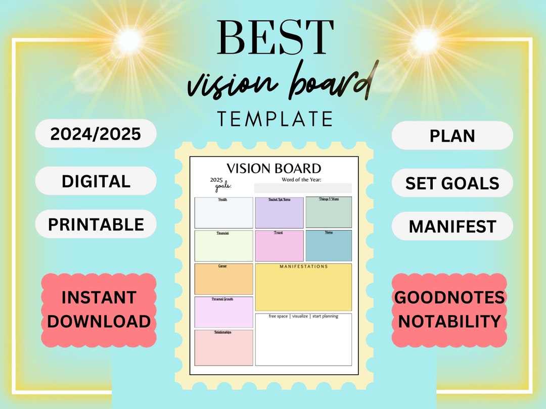 VISION BOARD Template Printable PDF Instant Download Vision Board