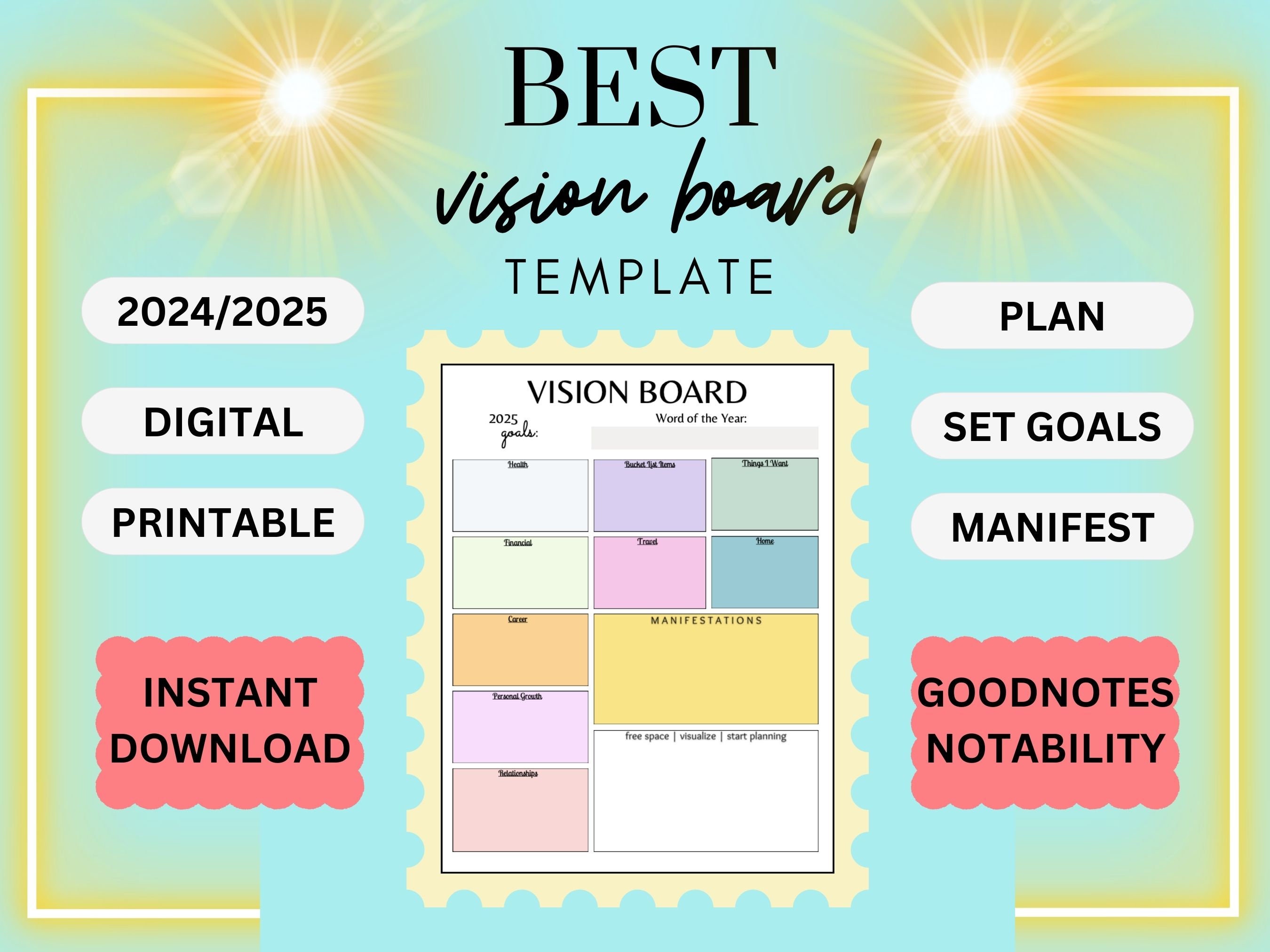 VISION BOARD Template | Printable PDF | Instant Download | Vision Board ...