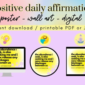 Positive, Powerful Daily Affirmation Printable | Motivation Affirmation For Everyday | Digital Download | Affirmations Teens, Women, Adults