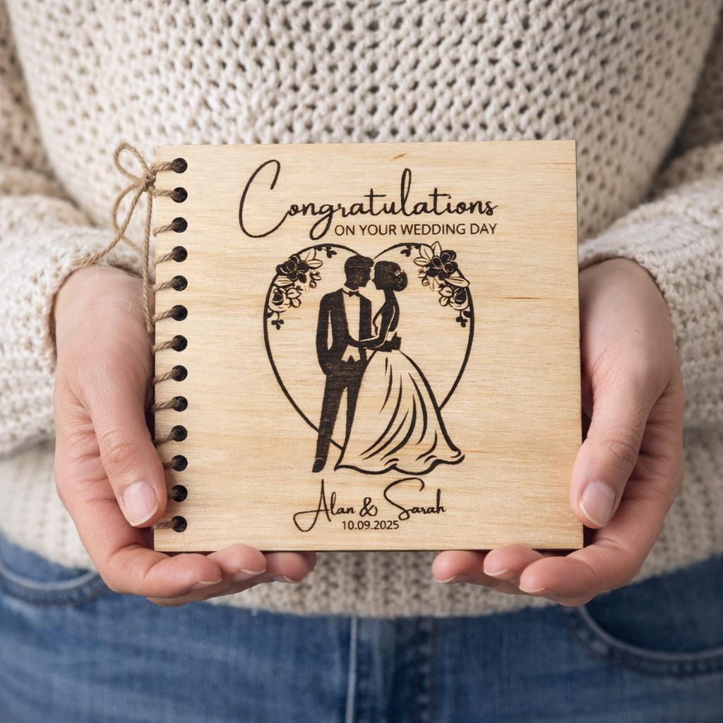 Personalised Wooden Wedding Card, Engraved Wedding Card for Couple ...