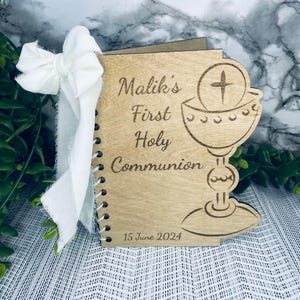 Personalized First Holy Communion Card, Custom keepsake gift for First Communion, Engraved Wooden card, handmade unique First Communion gift