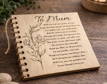 Mum birthday, Personalized Thank You Gift for Mom, Heartfelt Message Keepsake, Unique Mothers Day Present, Handmade Wooden Mothers Day Card
