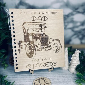 carte d'anniversaire personnalisée en bois pour papa, conception de carte vintage, cadeau de fête des pères gravé, cadeau de papa rustique, souvenir fait main personnalisé