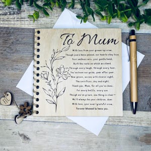 Anniversaire de maman, cadeau de remerciement personnalisé pour maman, message souvenir sincère, cadeau unique pour la fête des mères, carte de fête des mères en bois faite main