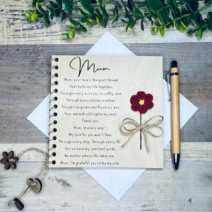 Carte de fête des mères en bois faite main, cadeau de remerciement personnalisé pour maman, message souvenir sincère, cadeau unique pour la fête des mères, anniversaire de maman