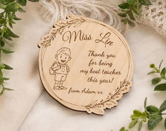Personalised Teacher Thank You Magnet | Custom Teacher Gift from Child | Engraved Birch Plywood Fridge Magnet End of Year Gift