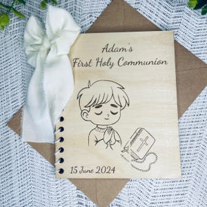 Personalized Wooden First Holy Communion Card, Engraved Keepsake Gift for Boys, Custom Religious Milestone Card, First Communion Wooden Card