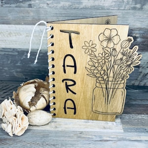 Personalized Wooden Floral Birthday Card, Custom Name Card, Flower Bouquet Keepsake, Handmade Gift for Her, unique Rustic Birthday Card