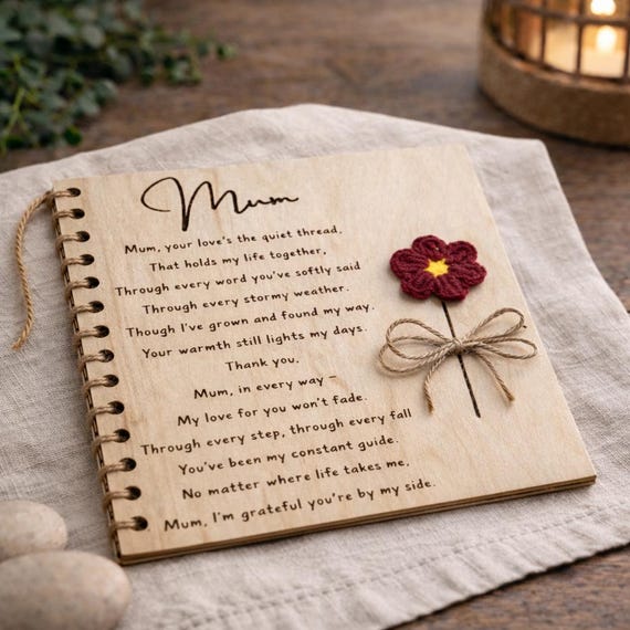 Handmade Wooden Mother’s Day Card, Personalized Thank You Gift for Mum, Heartfelt Message Keepsake, Unique Mothers Day Present, Mum birthday