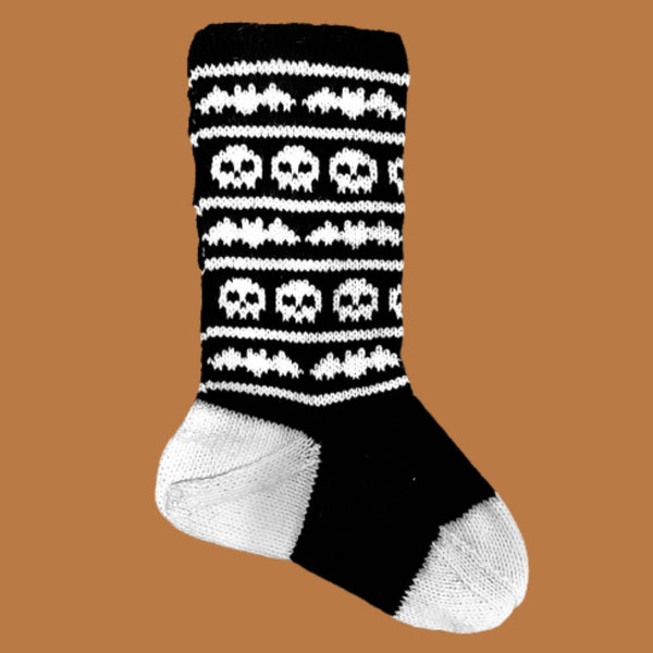 Christmas Stocking Knitting Pattern, Goth Knitting, Black Christmas Stocking, Stocking, Goth Christmas, Spooky Christmas, Halloween