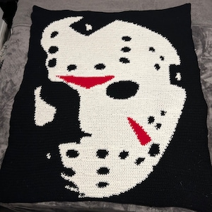 Jason Vorhees Mask - crochet blanket chart, Horror Movies,  single crochet, Halloween, Spooky, Cinema, crochet throw