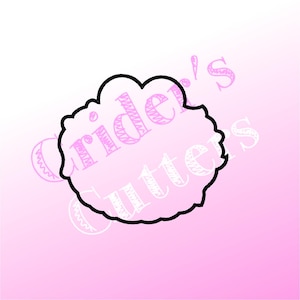 Könnte beinhalten: Eine rosa und weiße Grafik mit dem Text "Grider's Cutters" in einer schwarzen Wolkenform.