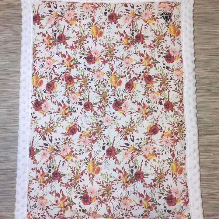 Couverture Tissu Fleur Des Champs et Minky Blanc