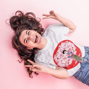 Lady in Front of Cherry Blossom | Asian Design T-Shirt | Unisex - Men & Women&#39;s Tee