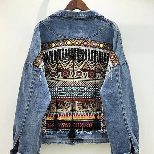 Women's Bohemian Denim Jacket Boho Chic Embellished - Etsy