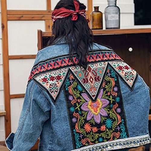 Women's Denim Pearls Embellished Jacket Boho Chic Hippie - Etsy