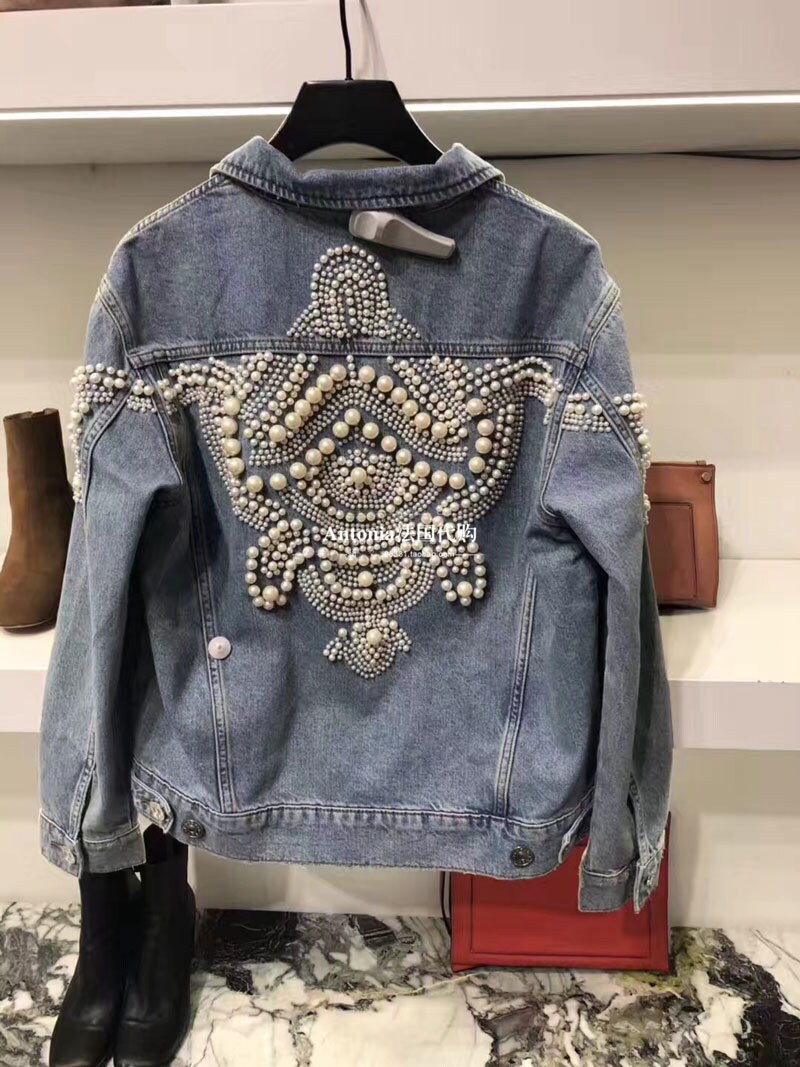 Women's Denim Pearls Embellished Jacket 