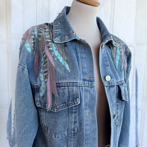 Wings Denim Jacket, Embroidered Vintage Jean Jacket | Boho Style Blue Top