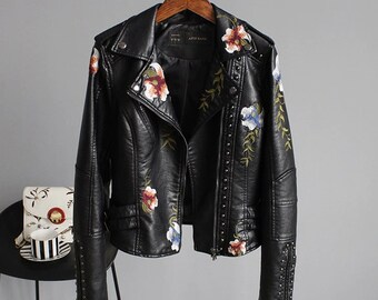 Leather jacket Twinset - Floral embroidered faux leather jacket -  192TP276000006