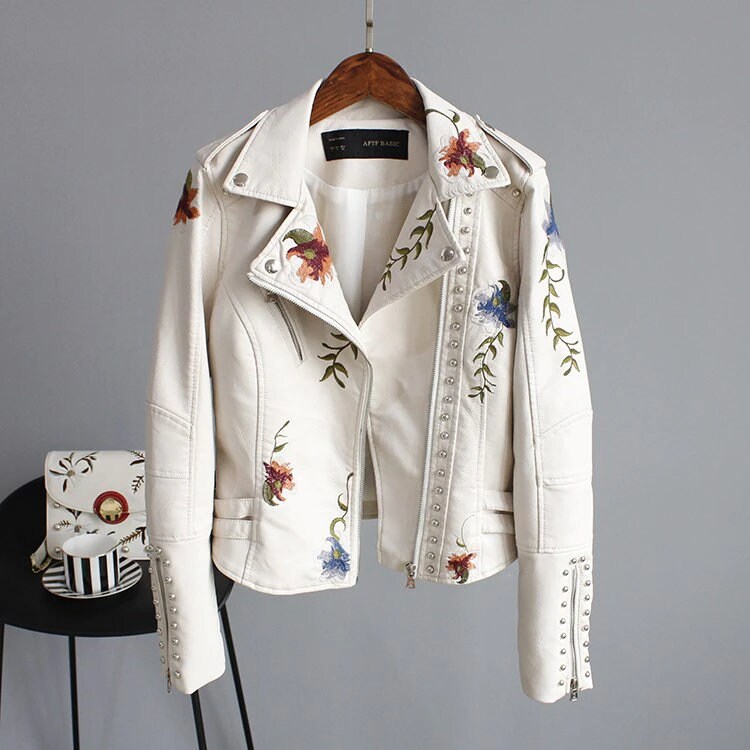 Embroidered Floral Leather Jacket Boho Handmade Faux Leather Etsy