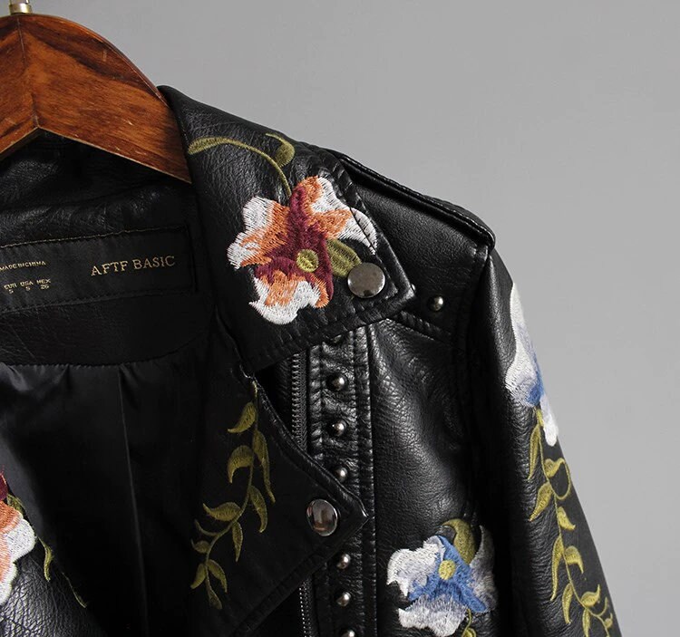 Embroidered Floral Leather Jacket Boho Handmade Faux Leather Etsy