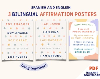 Arredamento della classe spagnola, poster di affermazione per i più piccoli, scuola materna / Set di 3 poster stampabili di affermazione per bambini / Poster digitali / PDF