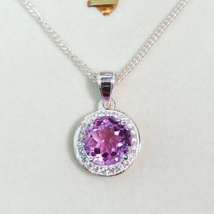 Natural Rose de france Amethyst Pendant, 925 sterling silver pendant, pink amethyst hand made pendant, Amethyst wedding chain necklace set