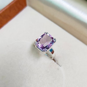 Anillo de amatista natural rosa de Francia, anillo de plata de ley 925, anillo de compromiso de amatista rosa de Francia, anillo de amatista rosa hecho a mano
