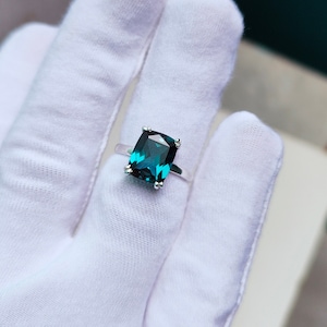 Ocean Teal sapphire ring, cushion cut Teal sapphire ring, 925 Sterling Silver ring, Sapphire engagement ring, lab grown Teal sapphire ring