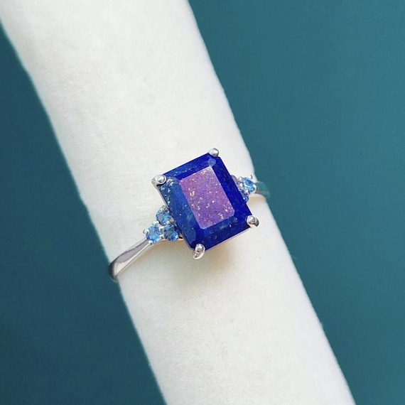 Natural Lapis Lazuli Ring 925 Sterling Silver Ring Lazurite Ring