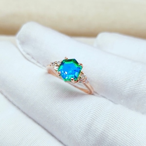 Peacock Quartz Ring, Hexogen cut peacock quartz ring, 925 sterling silver ring, peacock stone ring, fire stone ring, hand made ring