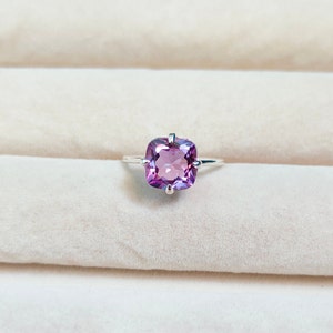 Anillo de amatista natural rosa de Francia, anillo de amatista rosa de Francia con talla cojín, anillo de plata de ley 925, anillo de amatista rosa hecho a mano