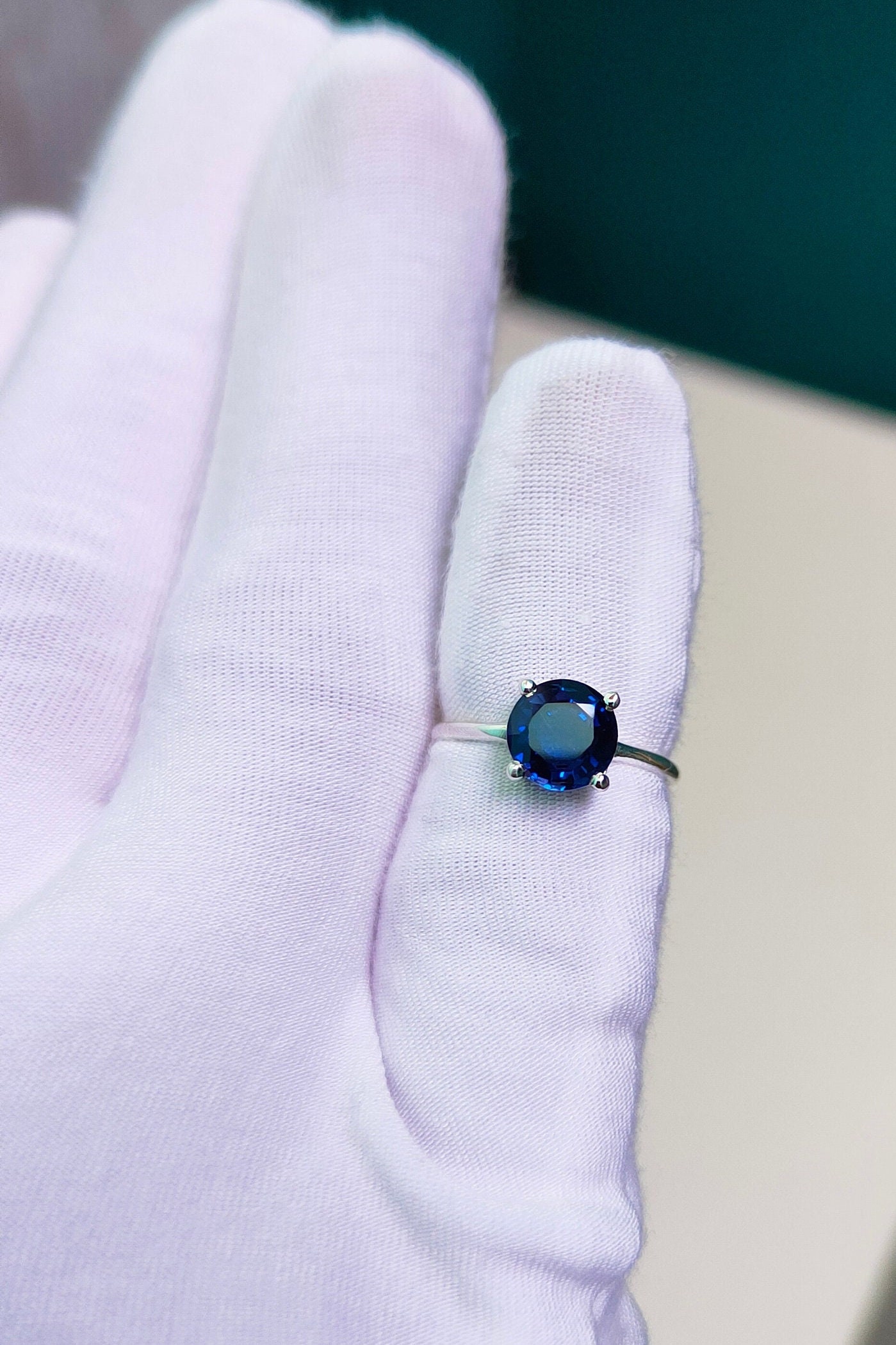 Blue Simulated Sapphire Sterling Silver Anniversary Ring - .925 Silver Band, Sizes 5-10, Retro Style Women's Jewelry