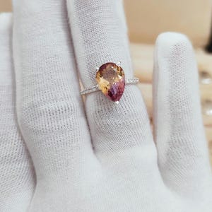 Natural Ametrine Ring: 925 Sterling Silver Engagement Ring, ametrine handmade ring, Bi colour ametrine pear ring image 4