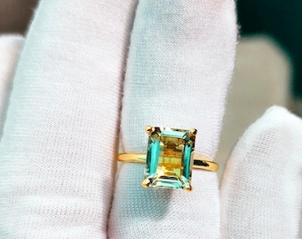 Anillo de amatista verde: anillo de compromiso de plata de ley 925, anillo de amatista verde hecho a mano, anillo octagonal de amatista