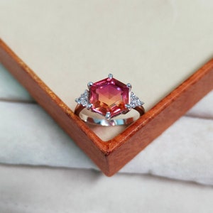 Ametrine Hexagon ring, 925 sterling silver ring, Ametrine doublete quartz Ring, Ametrine hand made ring, Ametrine bi color engagement ring